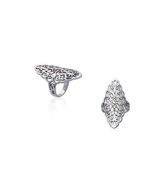 Bague navette dentelle argent massif 