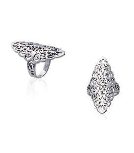Bague navette dentelle argent massif 