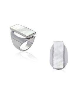 Grosse bague de nacre véritable sur argent 