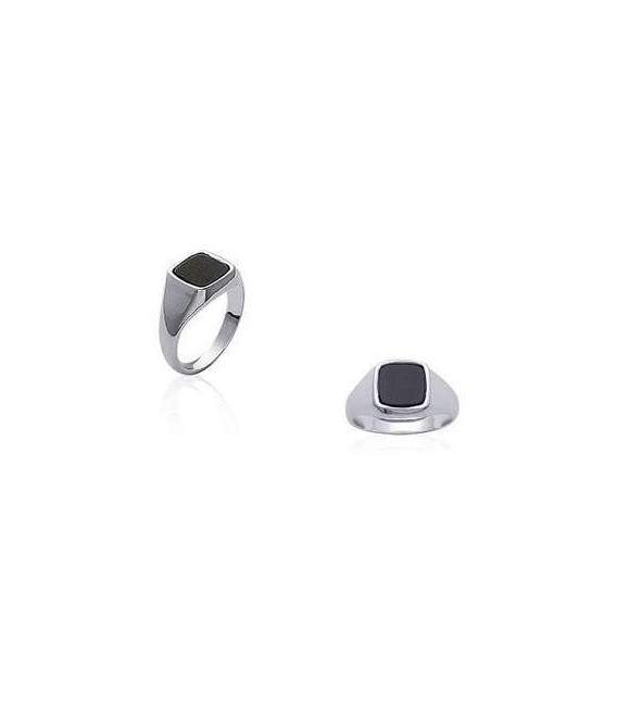 Chevalière carrée homme argent onyx 