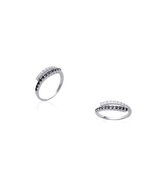 Anneau argent style alliance blancs et noirs 