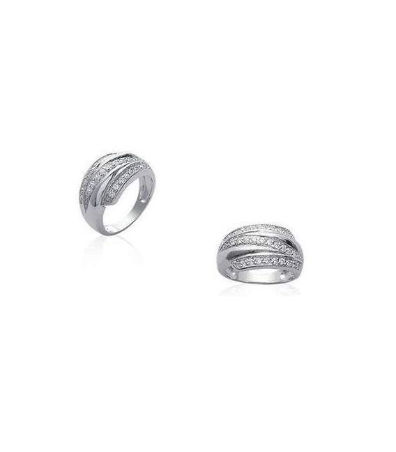 Grosse bague argent trois rangs de zirconium 