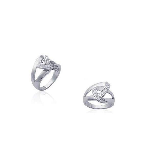 Bague argent entrelacs brisés zirconium 