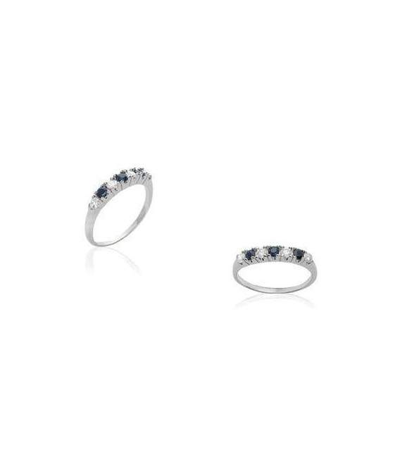 Alliance demi jonc argent véritable saphir et zirconium 