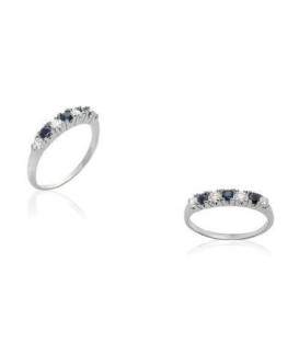 Alliance demi jonc argent véritable saphir et zirconium 