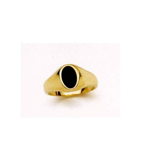 Bague chevalière plaqué or et agate noire 
