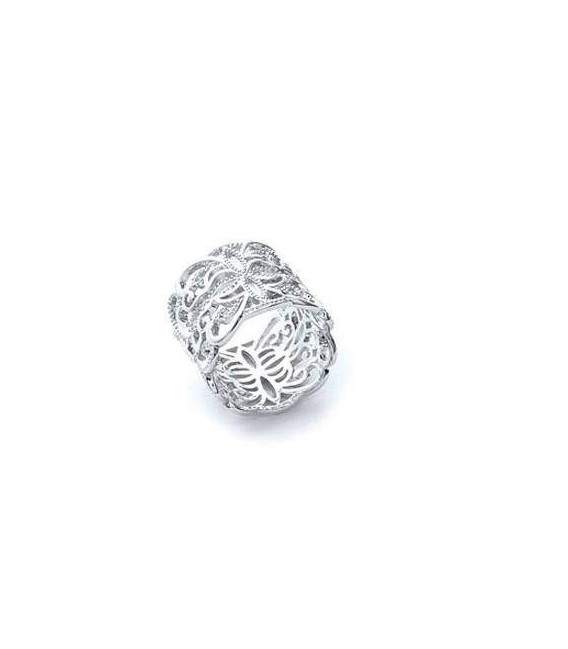 Bague tube argent dentelle 