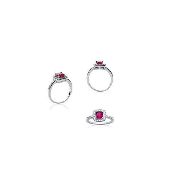 Bague argent rehaussée zirconium rubis 