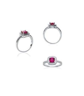 Bague argent rehaussée zirconium rubis 