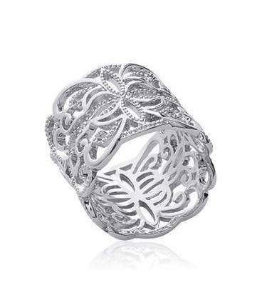 Bague tube argent dentelle 