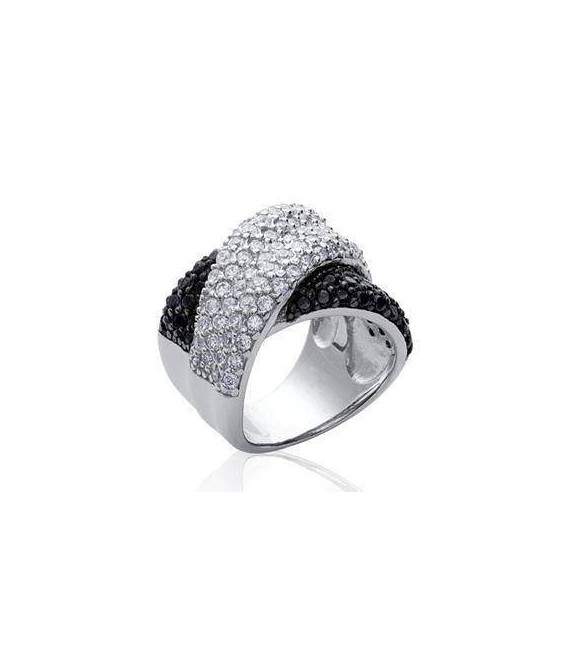 Grosse bague joaillerie argent pavage blanc et noir 
