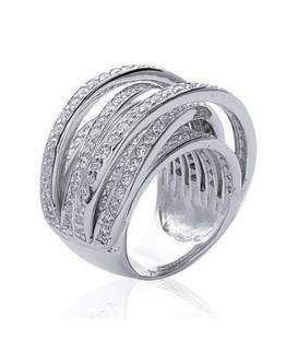 Grosse bague argent massif anneaux sertis d'oxydes de zirconium