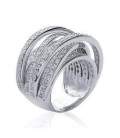 Grosse bague argent massif anneaux sertis d'oxydes de zirconium