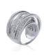 Grosse bague argent massif anneaux sertis d'oxydes de zirconium 