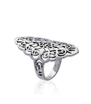 Bague navette dentelle argent massif 