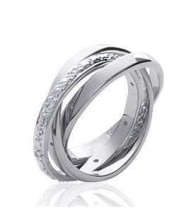 Bague trois anneaux argent entrelacés libres petits zirconium micro sertis