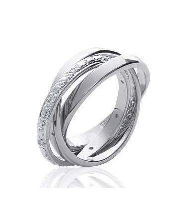 Bague trois anneaux argent entrelacés libres petits zirconium micro sertis 