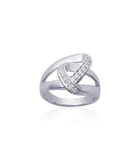 Bague argent entrelacs brisés zirconium 