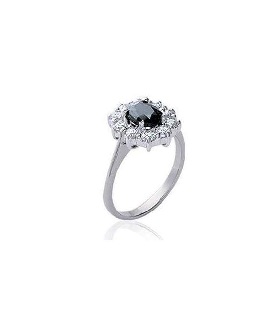 Bague argent véritable saphir et zirconium 