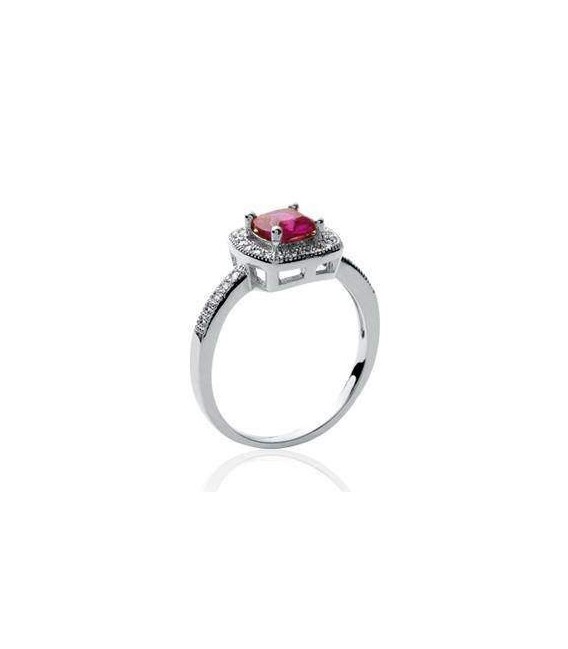 Bague argent rehaussée zirconium rubis 