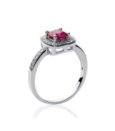Bague argent rehaussée zirconium rubis 