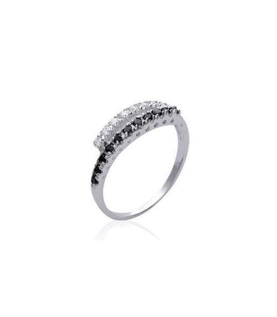 Anneau argent style alliance blancs et noirs 