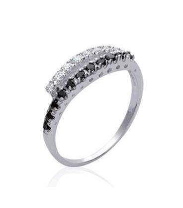 Anneau argent style alliance blancs et noirs 