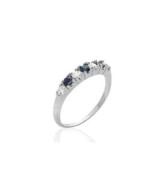 Alliance demi jonc argent véritable saphir et zirconium 