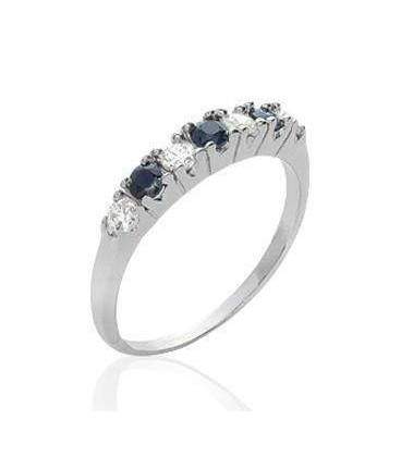 Alliance demi jonc argent véritable saphir et zirconium 