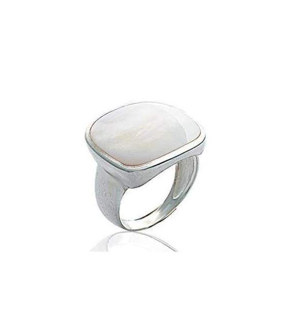 Bague fantaisie argent nacre arrondi serti 