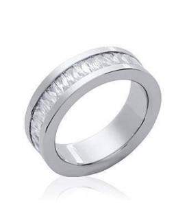 Alliance bague acier incrustée de baguettes de zirconium tour complet 