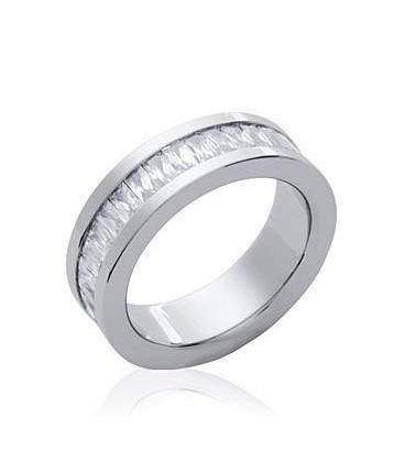 Alliance bague acier incrustée de baguettes de zirconium tour complet 