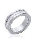 Alliance bague acier incrustée de baguettes de zirconium tour complet