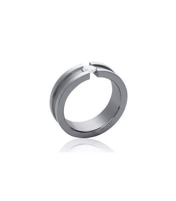 bague homme câble acier incrustation d'un zirconium 
