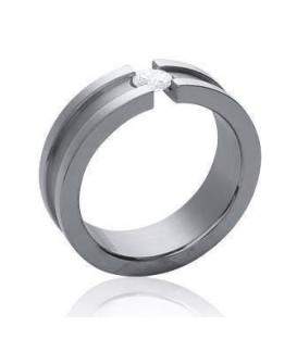 bague homme câble acier incrustation d'un zirconium