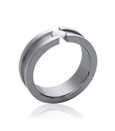 bague homme câble acier incrustation d'un zirconium 