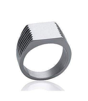 Grosse bague acier chevalière miroir 