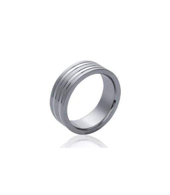 Bague alliance acier homme striée 