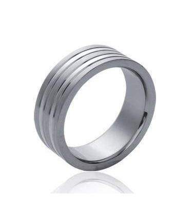 Bague alliance acier homme striée 