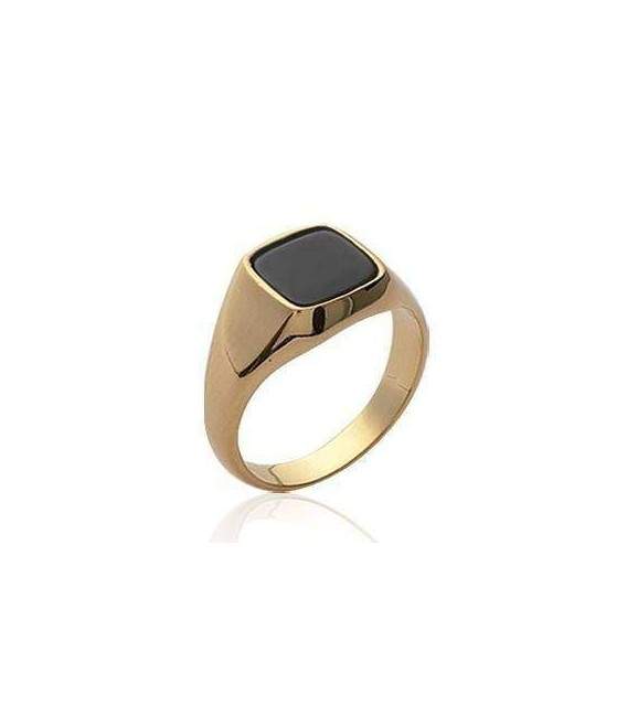 Bague homme plaqué or onyx carrée 