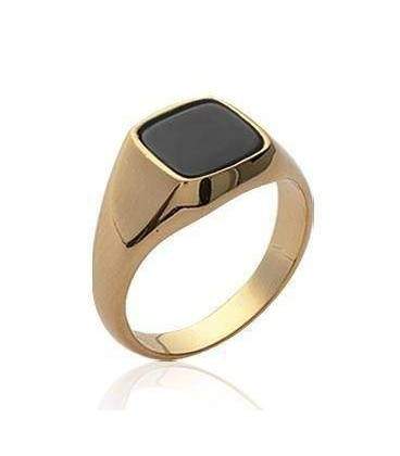 Bague homme plaqué or onyx carrée 