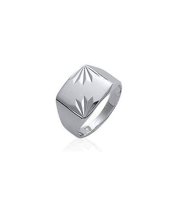 Chevalière belle bague argent massif gravée 