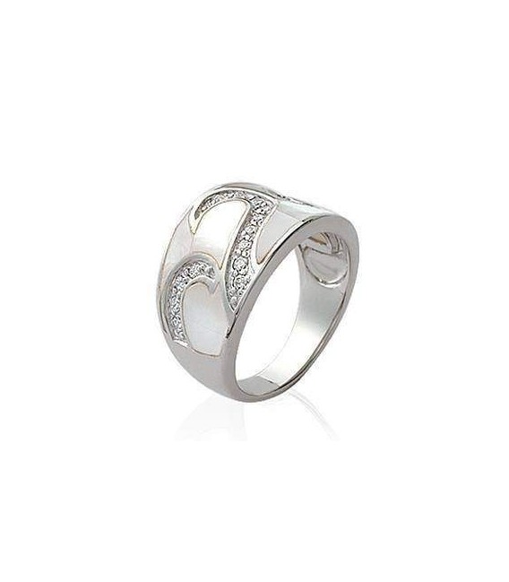 Bague nacre argent massif vagues de zirconium 