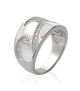 Bague nacre argent massif vagues de zirconium 