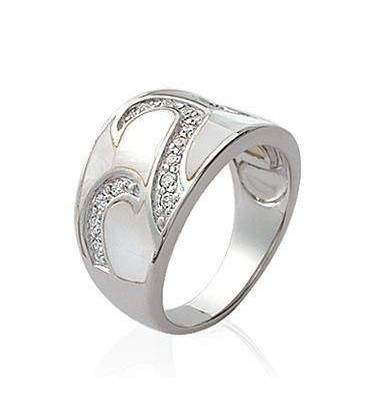 Bague nacre argent massif vagues de zirconium 