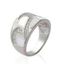 Bague nacre argent massif vagues de zirconium