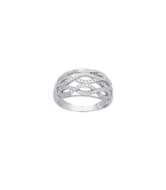 Bague légèrement bombée de zirconium argent massif entrecroisés infini 