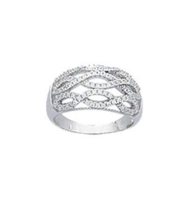 Bague légèrement bombée de zirconium argent massif entrecroisés infini 