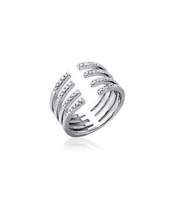 Bague large anneau ouvert en demi jonc incrusté de zirconium argent massif 
