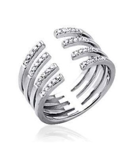 Bague large anneau ouvert en demi jonc incrusté de zirconium argent massif